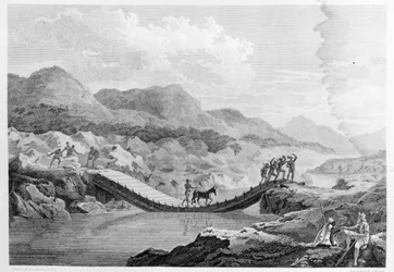 1799年に出版された「アフリカの内陸部の旅」からセネガルのバフィング川に架かる橋をスケッチした自画像